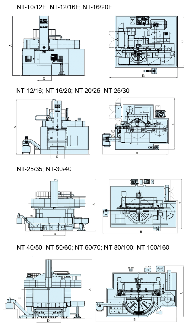 Токарно-карусельные станки с ЧПУ NT-серия - чертеж